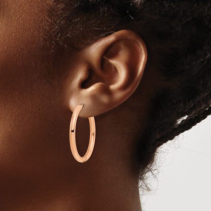 Chisel Stainless Steel Polished Rose IP-plated 3mm Hinged Hoop Earrings