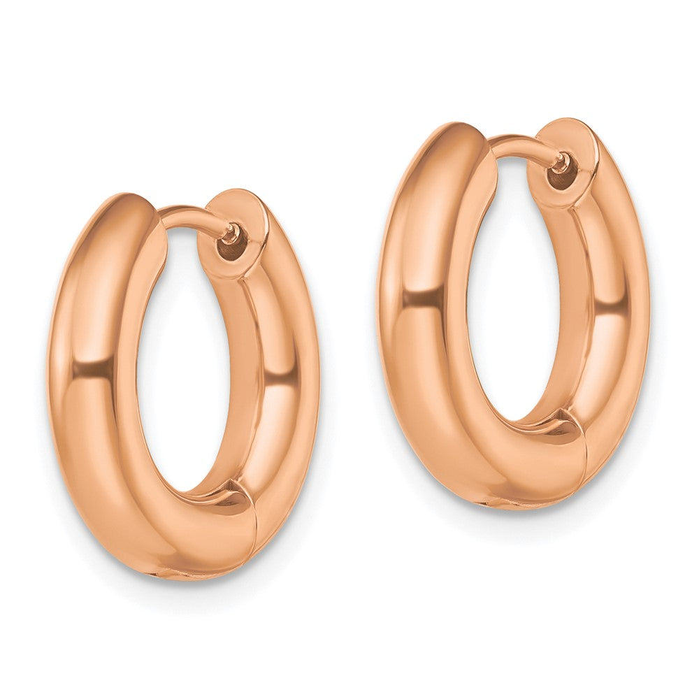 Chisel Stainless Steel Polished Rose IP-plated 4mm Hinged Hoop Earrings