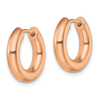 Chisel Stainless Steel Polished Rose IP-plated 4mm Hinged Hoop Earrings
