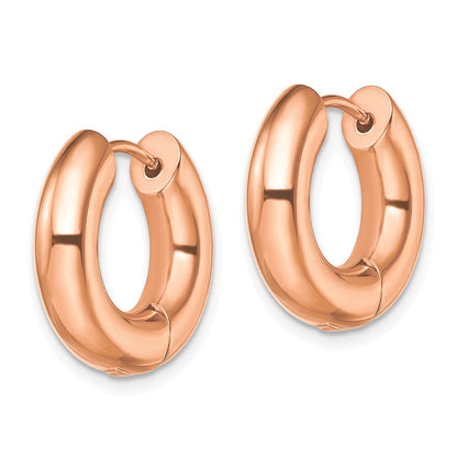 Chisel Stainless Steel Polished Rose IP-plated 5mm Hinged Hoop Earrings