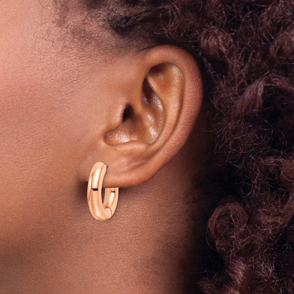 Chisel Stainless Steel Polished Rose IP-plated 5mm Hinged Hoop Earrings