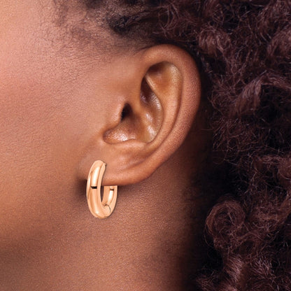 Chisel Stainless Steel Polished Rose IP-plated 5mm Hinged Hoop Earrings