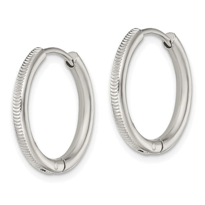 Chisel Stainless Steel Polished and Textured 2.5mm Hinged Hoop Earrings