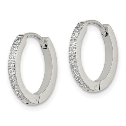 Chisel Stainless Steel Polished with Preciosa Crystal 2mm Hinged Hoop Earrings