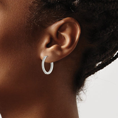 Chisel Stainless Steel Polished with Preciosa Crystal 2mm Hinged Hoop Earrings