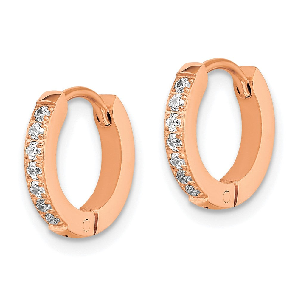 Chisel Stainless Steel Polished Rose IP-plated with Preciosa Crystal Hinged Hoop Earrings