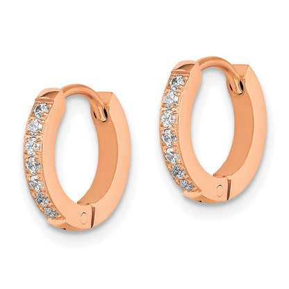 Chisel Stainless Steel Polished Rose IP-plated with Preciosa Crystal Hinged Hoop Earrings