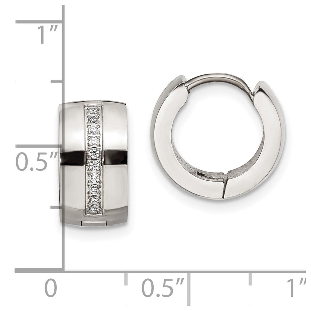 Chisel Stainless Steel Polished with Preciosa Crystal 7mm Hinged Hoop Earrings