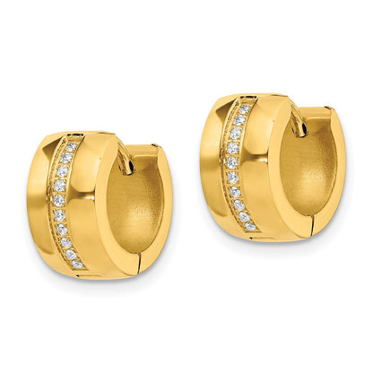 Chisel Stainless Steel Polished Yellow IP-plated with Preciosa Crystal Hinged Hoop Earrings