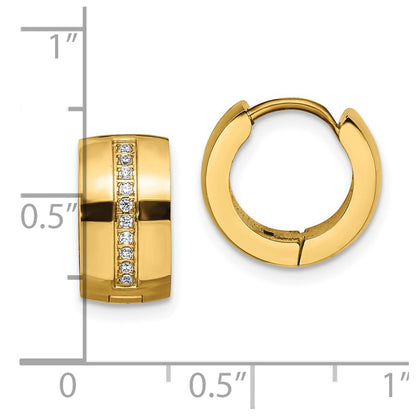 Chisel Stainless Steel Polished Yellow IP-plated with Preciosa Crystal Hinged Hoop Earrings