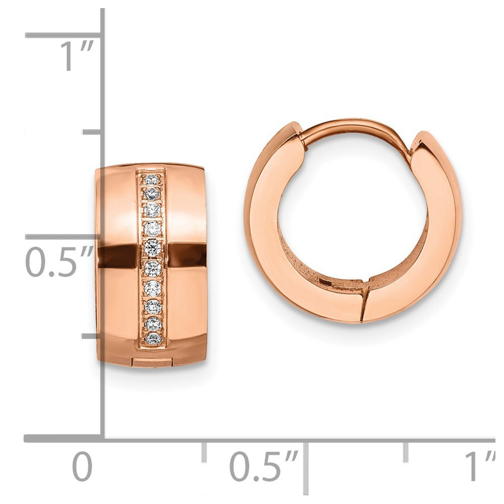 Chisel Stainless Steel Polished Rose IP-plated with Preciosa Crystal Hinged Hoop Earrings