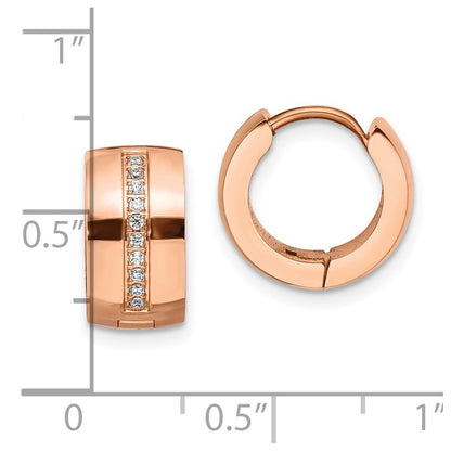 Chisel Stainless Steel Polished Rose IP-plated with Preciosa Crystal Hinged Hoop Earrings