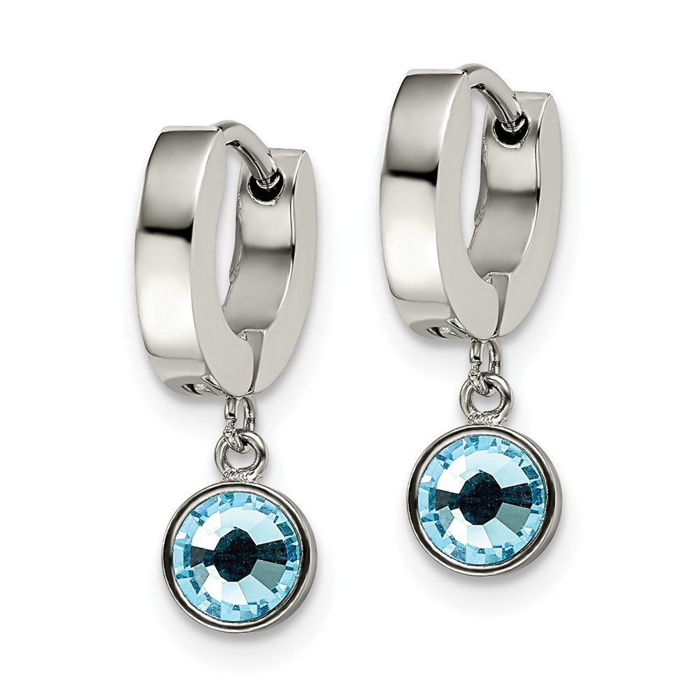 Chisel Stainless Steel Polished with Blue Preciosa Crystal Dangle Hinged Hoop Earring