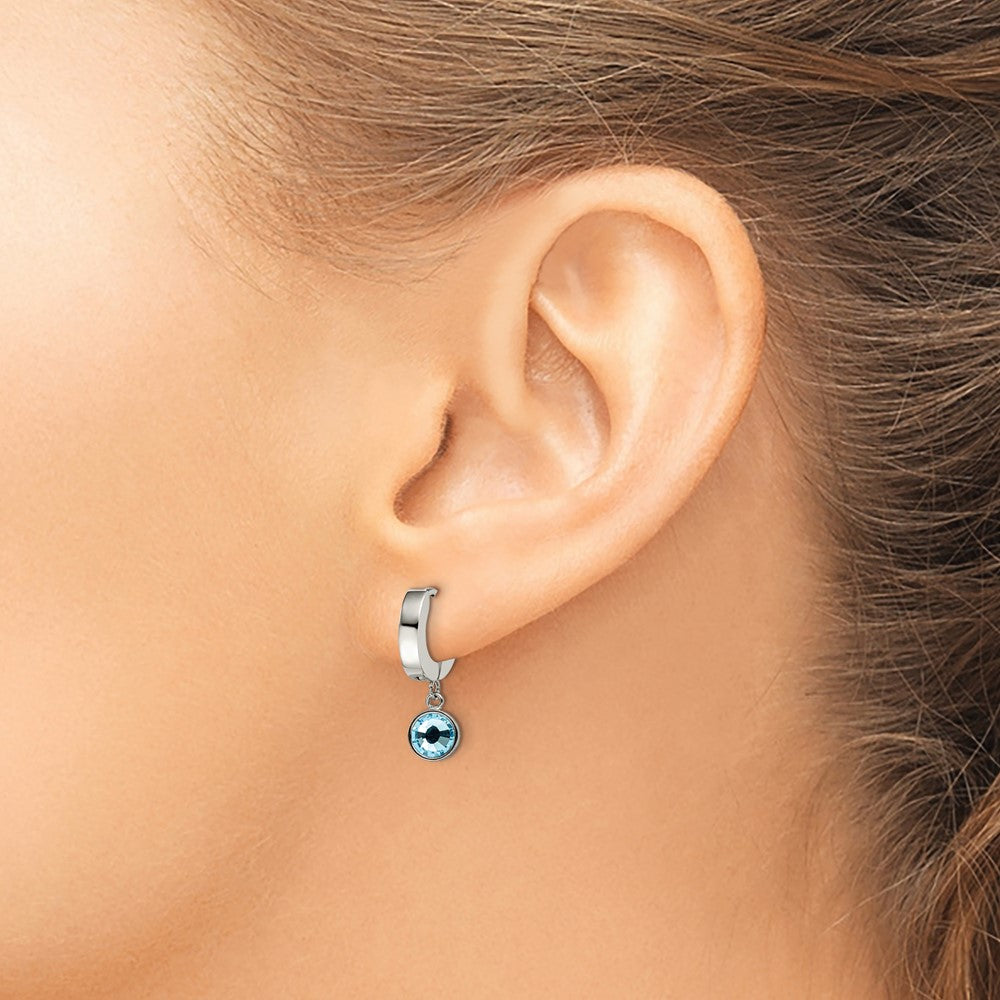 Chisel Stainless Steel Polished with Blue Preciosa Crystal Dangle Hinged Hoop Earring