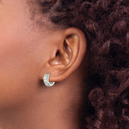 Chisel Stainless Steel Polished with Shell Pearl 5mm Hinged Hoop Earrings
