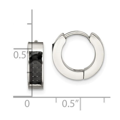 Chisel Stainless Steel Polished with Carbon Fiber Inlay 4mm Hinged Hoop Earrings