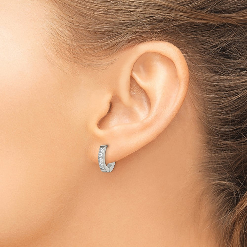 Chisel Stainless Steel Polished with CZ 2.5mm Hinged Hoop Earrings