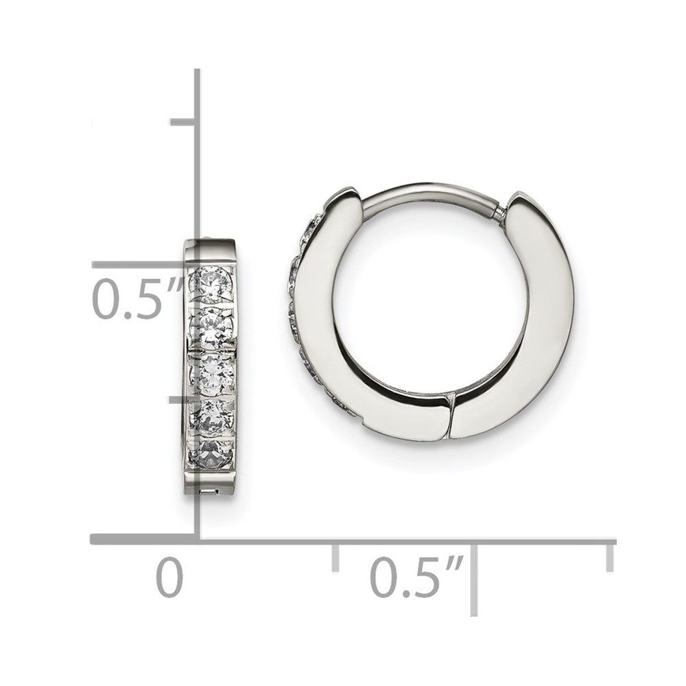 Chisel Stainless Steel Polished with CZ 2.5mm Hinged Hoop Earrings