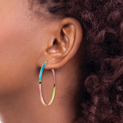 Chisel Stainless Steel Polished Rainbow IP-plated 2.5mm Hoop Earrings