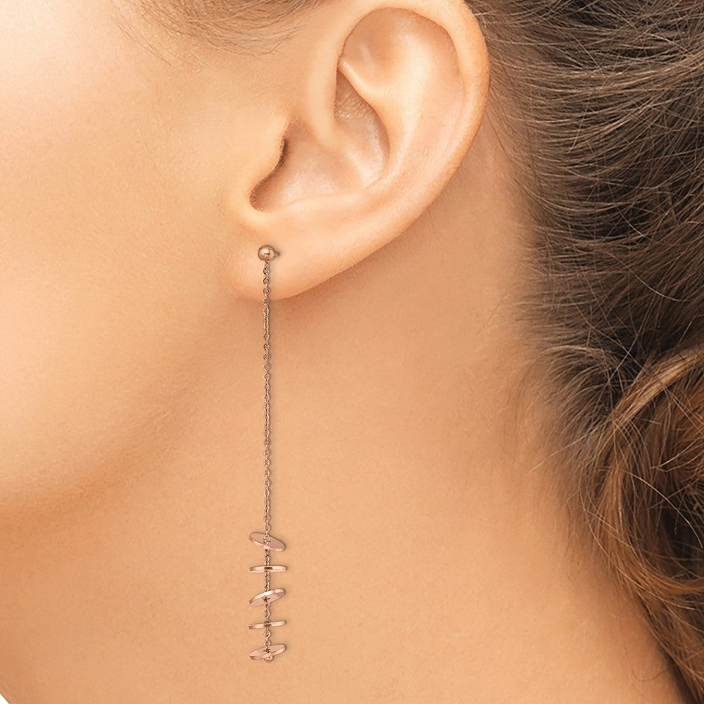 Chisel Stainless Steel Polished Rose IP-plated Post Dangle Earrings