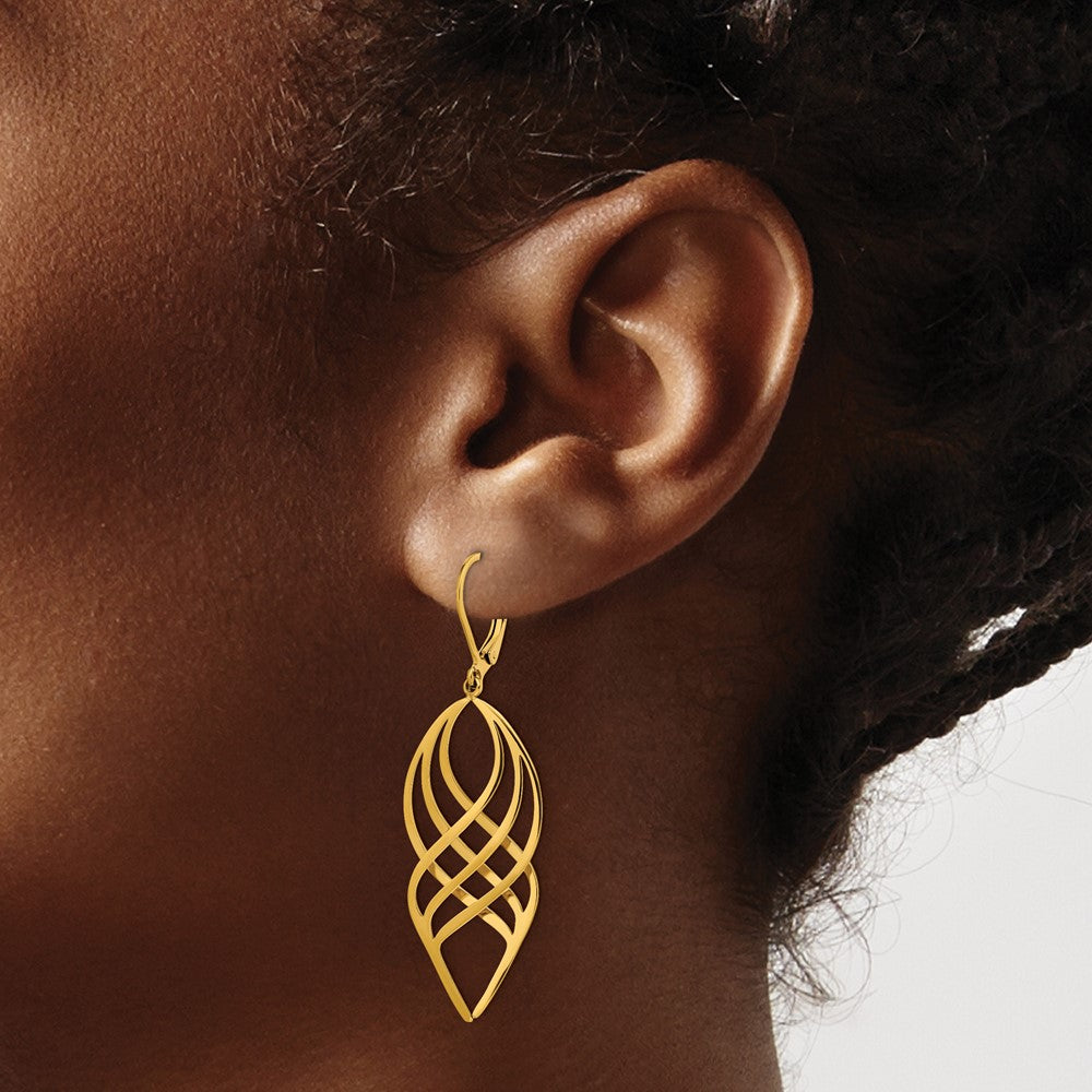 Chisel Stainless Steel Polished Yellow IP-plated Twisted Dangle Leverback Earrings