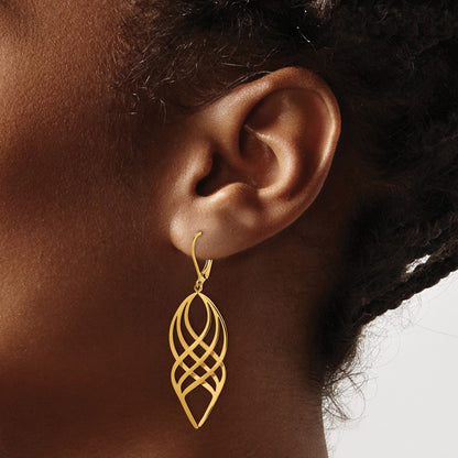 Chisel Stainless Steel Polished Yellow IP-plated Twisted Dangle Leverback Earrings