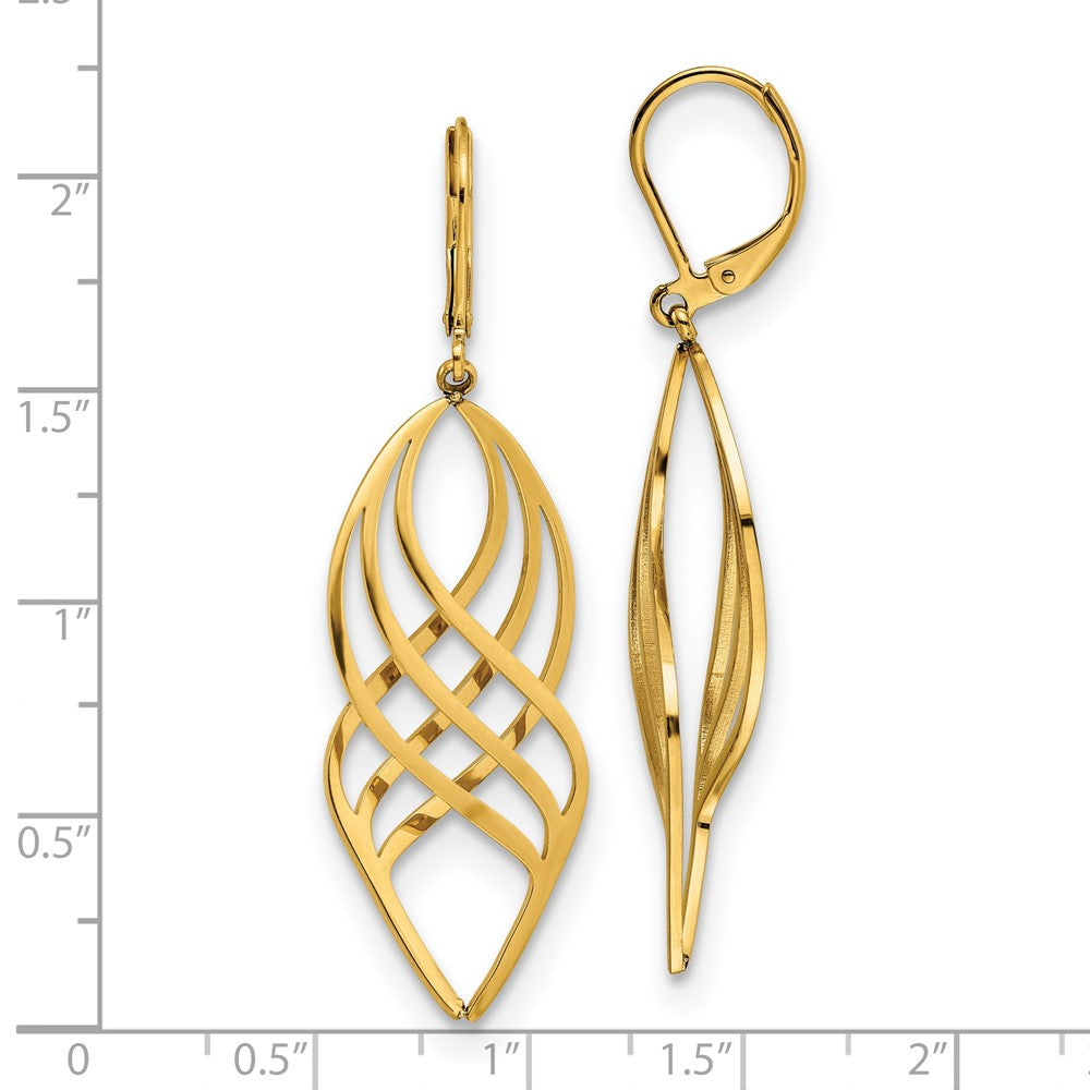 Chisel Stainless Steel Polished Yellow IP-plated Twisted Dangle Leverback Earrings