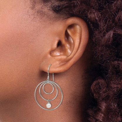 Chisel Stainless Steel Polished with Simulated Pearl Dangle Shepherd Hook Earrings
