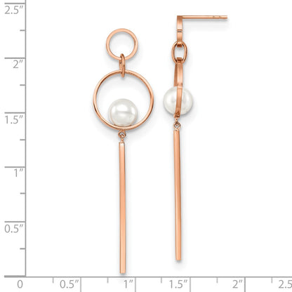 Chisel Stainless Steel Polished Rose IP-plated Simulated Pearl Post Dangle Earring