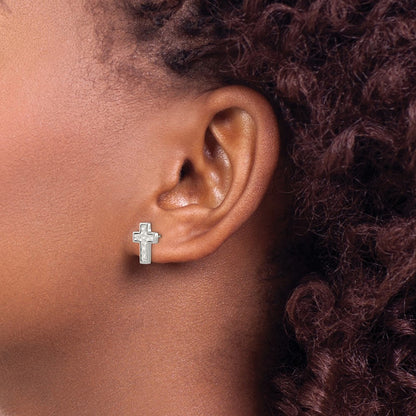 Chisel Stainless Steel Brushed Polished and Textured Cross Post Earrings