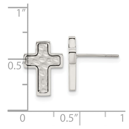 Chisel Stainless Steel Brushed Polished and Textured Cross Post Earrings