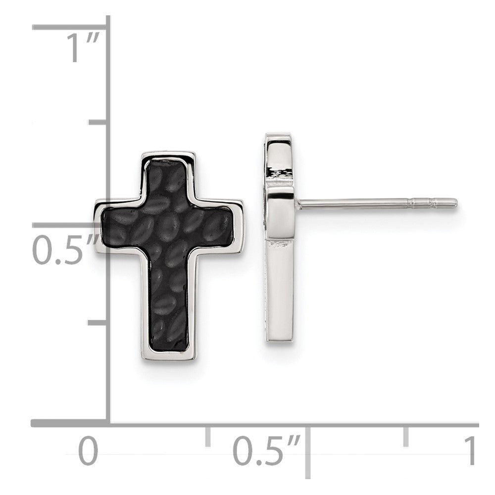 Chisel Stainless Steel Brushed Polished and Textured Black IP-plated Cross Post Earrings