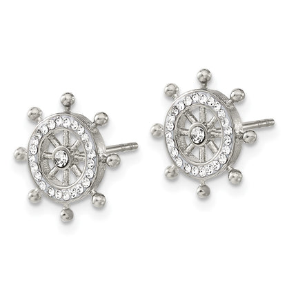 Chisel Stainless Steel Polished Preciosa Crystal Ship Wheel Post Earrings