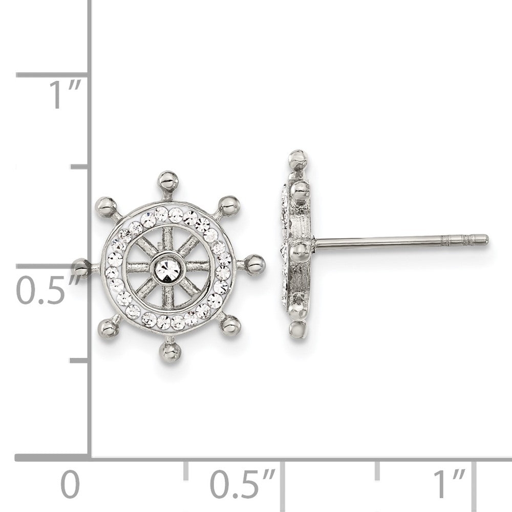 Chisel Stainless Steel Polished Preciosa Crystal Ship Wheel Post Earrings