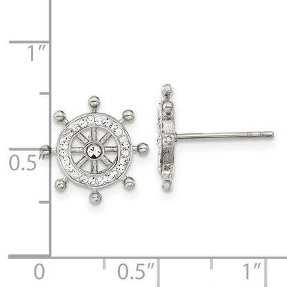 Chisel Stainless Steel Polished Preciosa Crystal Ship Wheel Post Earrings