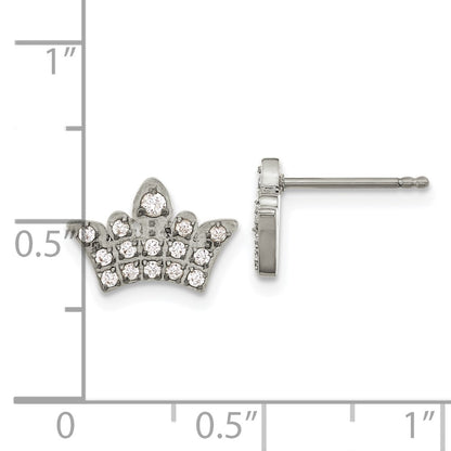 Chisel Stainless Steel Polished with CZ Crown Post Earrings