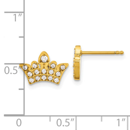Chisel Stainless Steel Polished Yellow IP-plated with CZ Crown Earrings