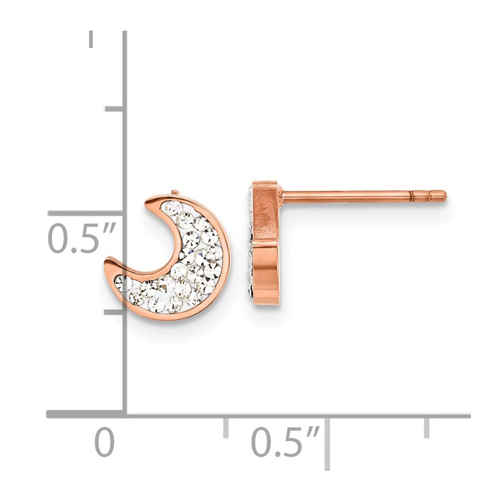 Chisel Stainless Steel Polished Rose IP-plated Preciosa Crystal Half Moon Post Earrings