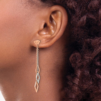 Stainless Steel Polished Rose IP-plated Post Dangle Earrings