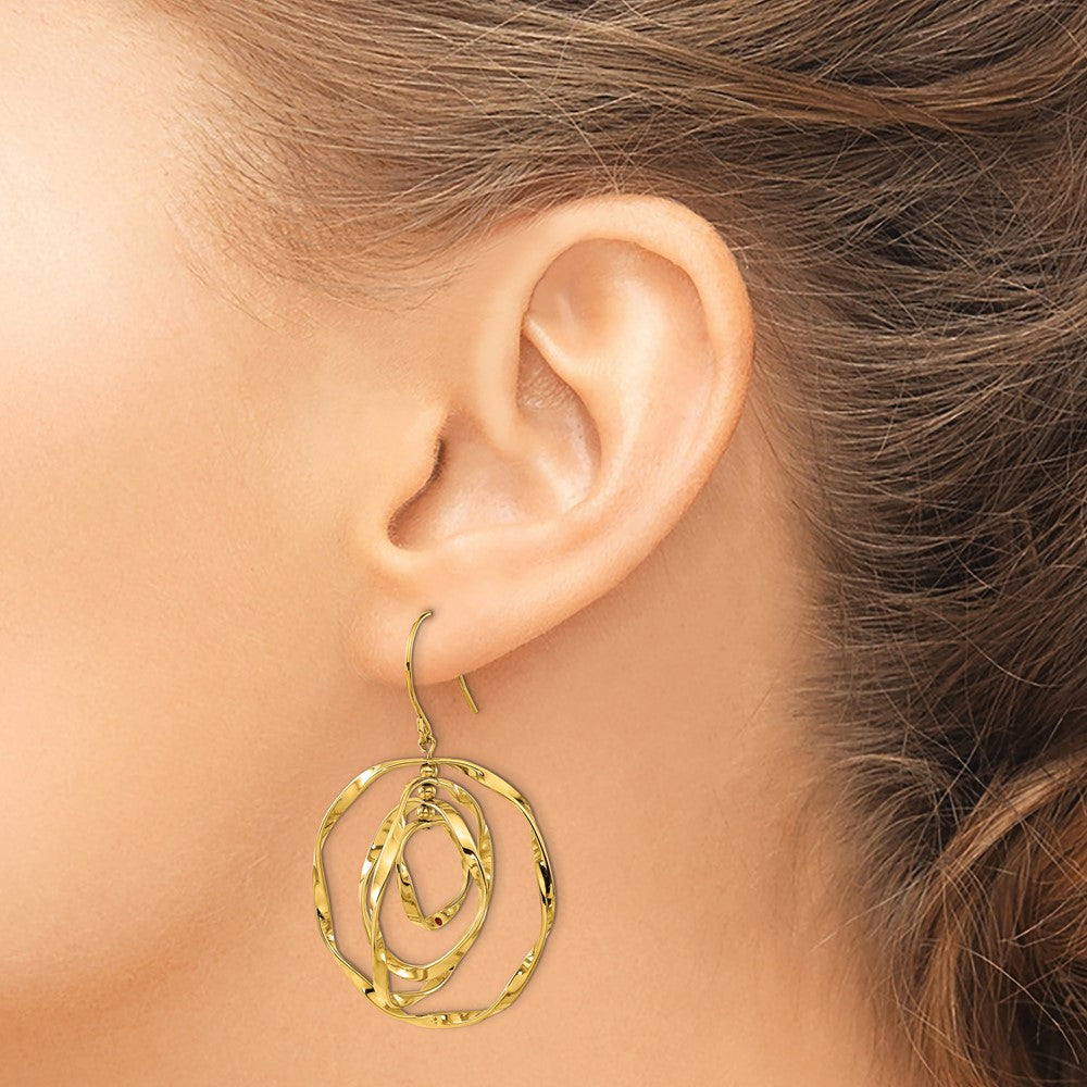 Chisel Stainless Steel Polished Yellow IP-plated with Red Preciosa Crystal Wavy Dangle Shepherd Hook Earrings