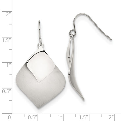 Chisel Stainless Steel Brushed and Polished Dangle Shepherd Hook Earrings