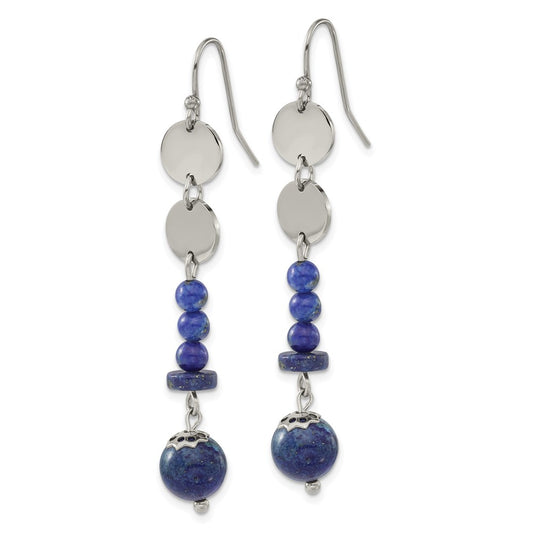 Chisel Stainless Steel Polished with Lapis Beads Dangle Shepherd Hook Earrings
