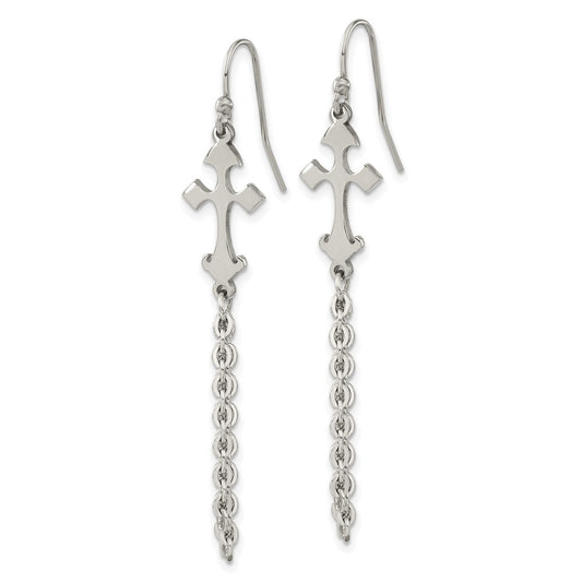 Chisel Stainless Steel Polished Cross Dangle Shepherd Hook Earrings