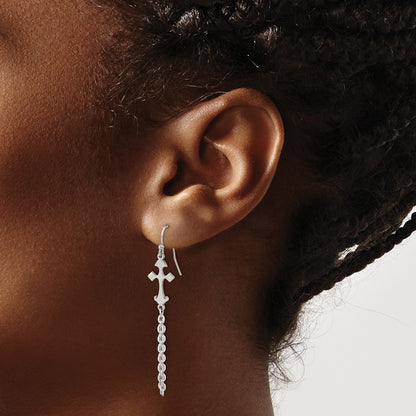 Chisel Stainless Steel Polished Cross Dangle Shepherd Hook Earrings
