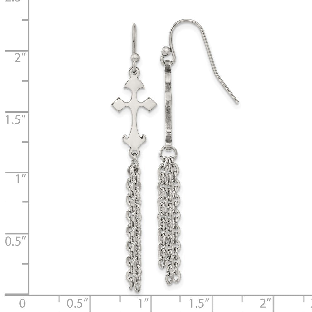 Chisel Stainless Steel Polished Cross Dangle Shepherd Hook Earrings