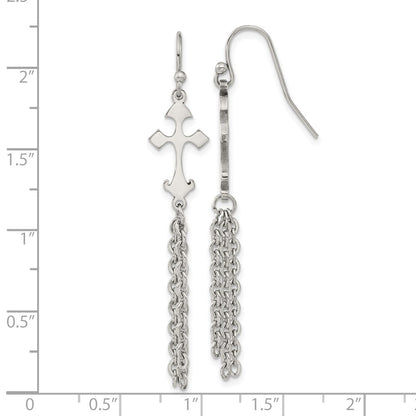 Chisel Stainless Steel Polished Cross Dangle Shepherd Hook Earrings