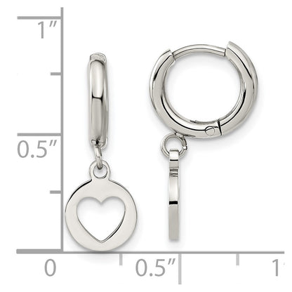 Chisel Stainless Steel Polished Cut Out Heart Dangle Hoop Earrings