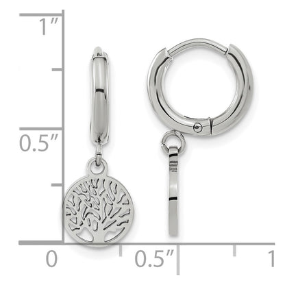 Chisel Stainless Steel Polished Tree Dangle Hoop Earring