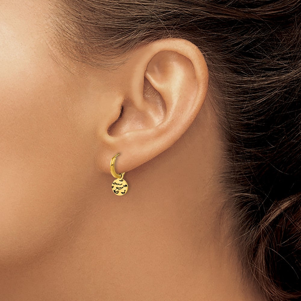 Chisel Stainless Steel Polished Hammered Yellow IP-plated Circle Dangle Hoop Earrings