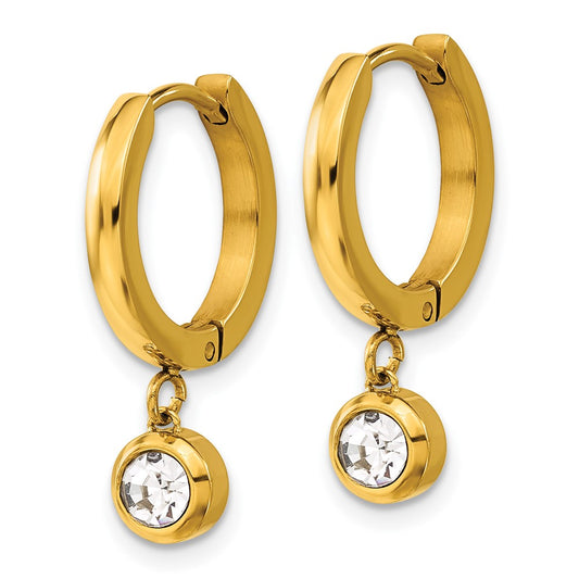 Chisel Stainless Steel Polished Yellow IP-plated CZ Dangle Hoop Earrings